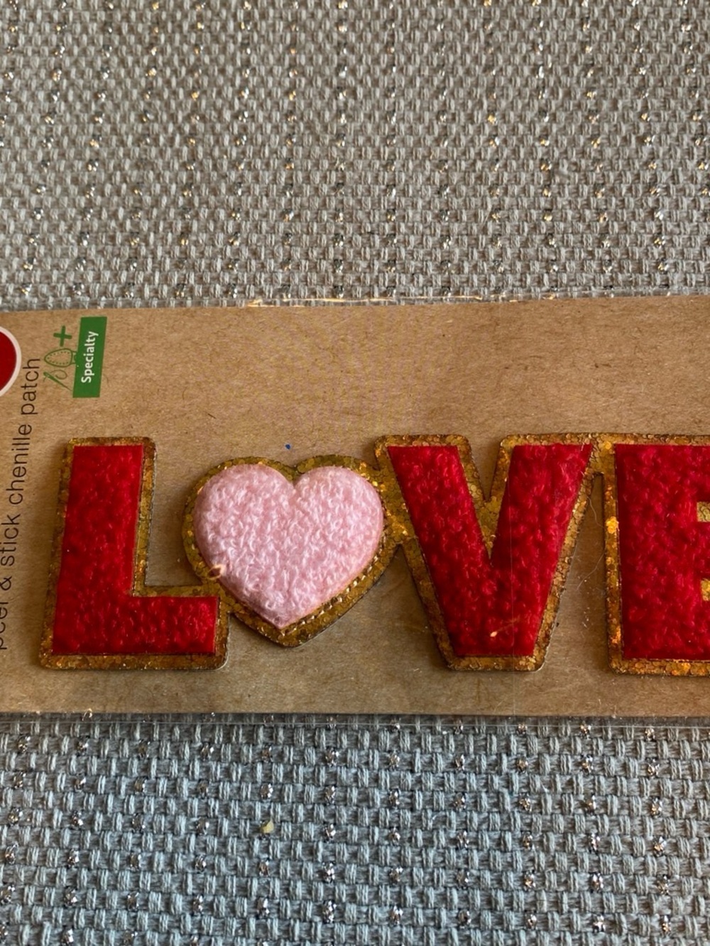 Red & Pink LOVE Chenille Patch with Gold Trim